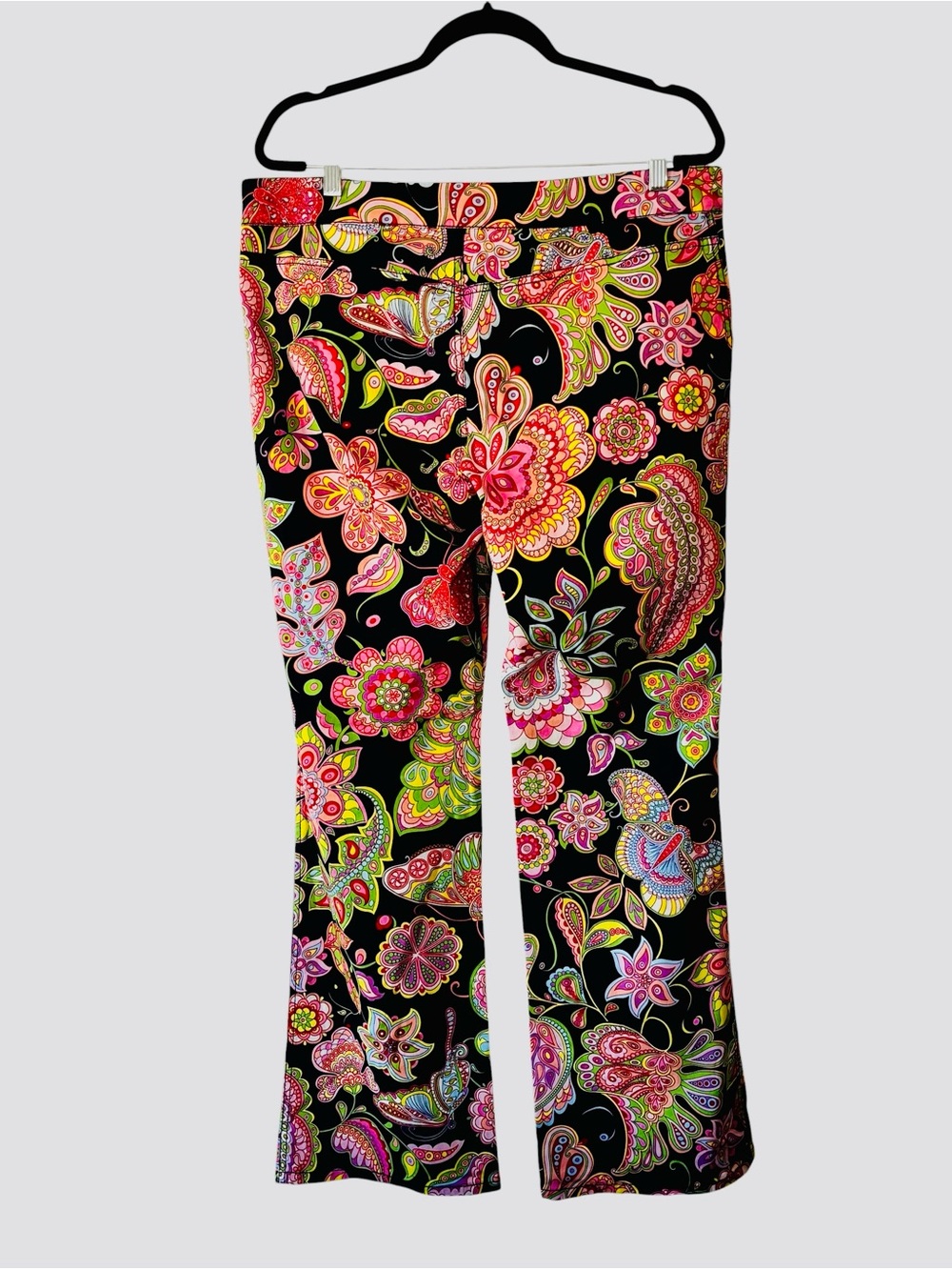 Escada Sport Kate Pants Womens 46 Us 16 Black Colorful Floral Paisley Flare Leg - Picture 5 of 15